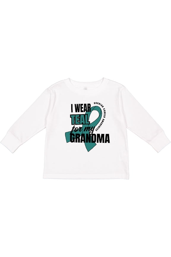 I Wear Teal For My Grandma Ovarian Cancer Awareness Boys or Girls Long Sleeve Toddler T-Shirt