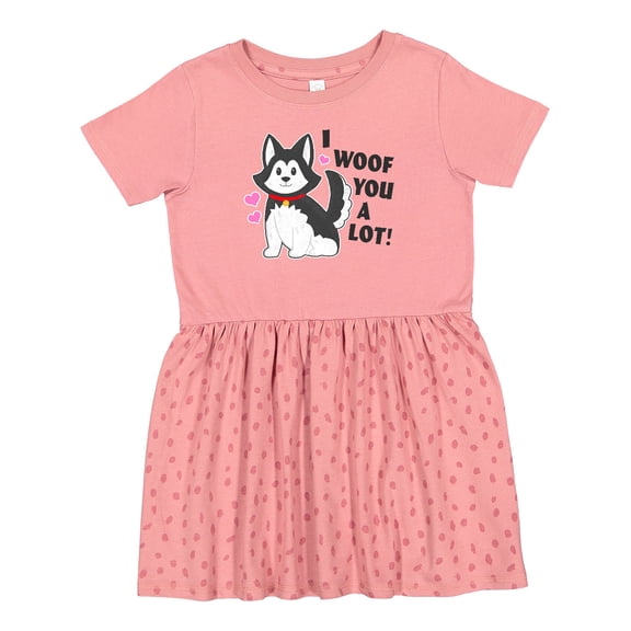 Inktastic I Woof You a Lot with Husky Dog Illustration Girls Toddler Dress