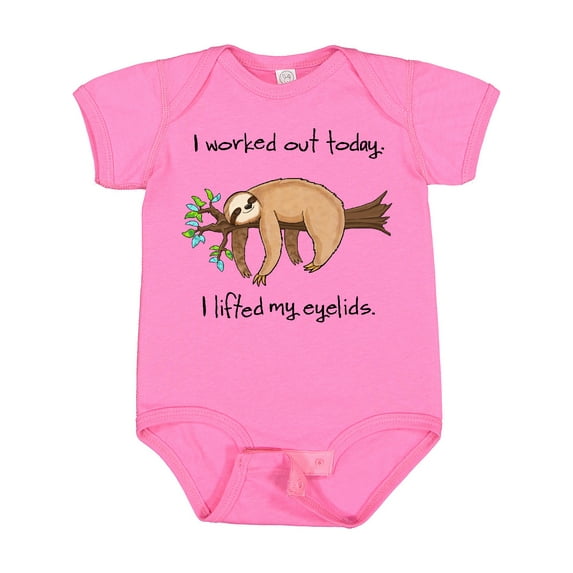 Inktastic I Worked out Today. I Lifted My Eyelids Cute Sloth on a Branch Boys or Girls Baby Bodysuit