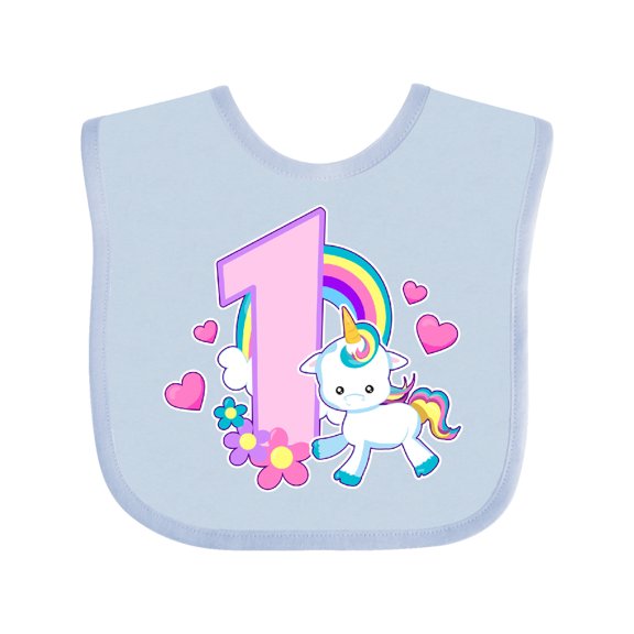 Inktastic I am 1 year old with Unicorn and Hearts Girls Baby Bib