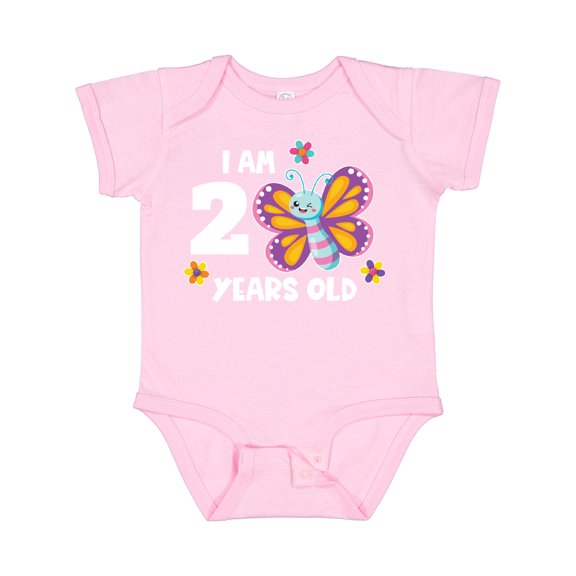 Inktastic I am 2 Years Old Cute Smiling Butterfly with Flowers Girls Baby Bodysuit
