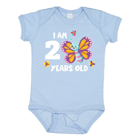 Inktastic I am 2 Years Old Cute Smiling Butterfly with Flowers Girls Baby Bodysuit