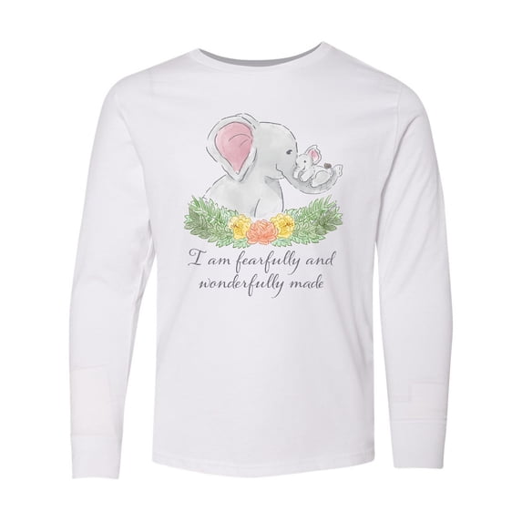 Inktastic I am Fearfully and Wonderfully Made Cute Elephants Long Sleeve Youth T-Shirt