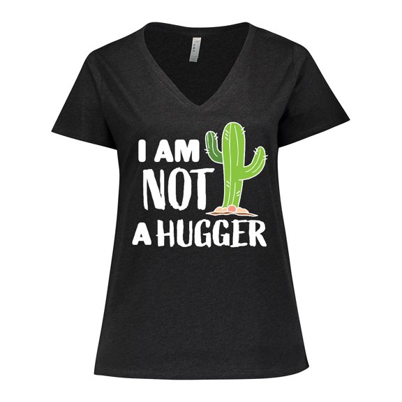 Inktastic I am Not a Hugger with Cactus Women's Plus Size V-Neck T-Shirt
