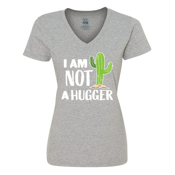 Inktastic I am Not a Hugger with Cactus Women's V-Neck T-Shirt