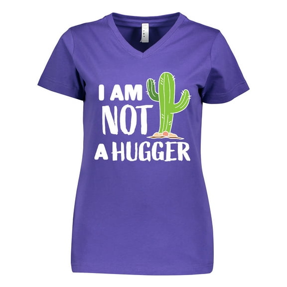 Inktastic I am Not a Hugger with Cactus Women's V-Neck T-Shirt