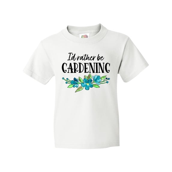 Inktastic I'd Rather Be Gardening Blue Flowers Youth T-Shirt
