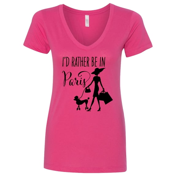 Inktastic I'd Rather Be in Paris Shopping and Travel Women's V-Neck T-Shirt