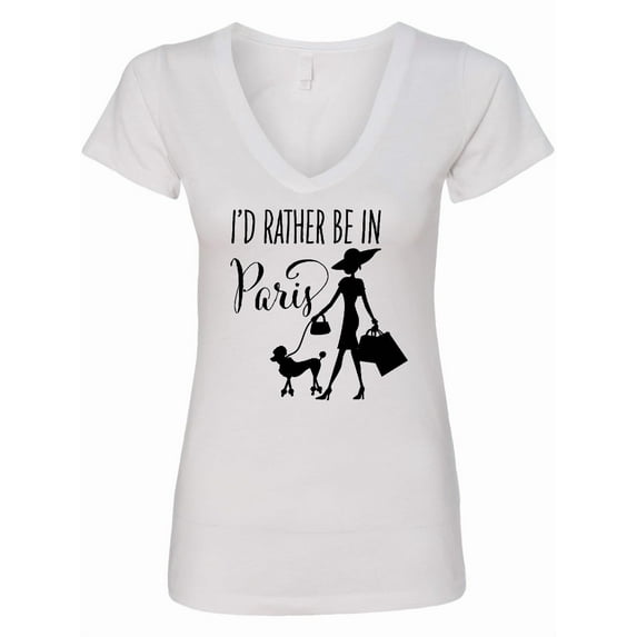 Inktastic I'd Rather Be in Paris Shopping and Travel Women's V-Neck T-Shirt