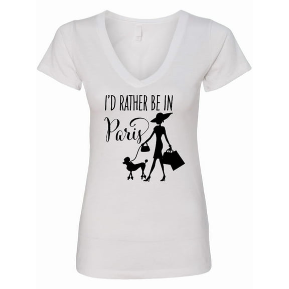 Inktastic I'd Rather Be in Paris Shopping and Travel Women's V-Neck T-Shirt