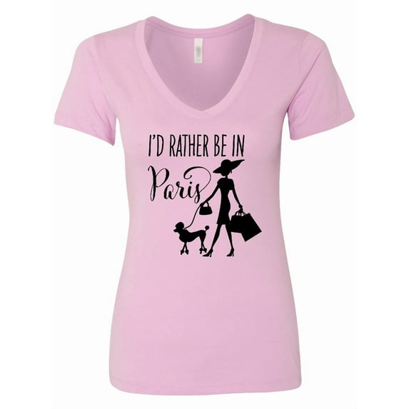 Inktastic I'd Rather Be in Paris Shopping and Travel Women's V-Neck T-Shirt