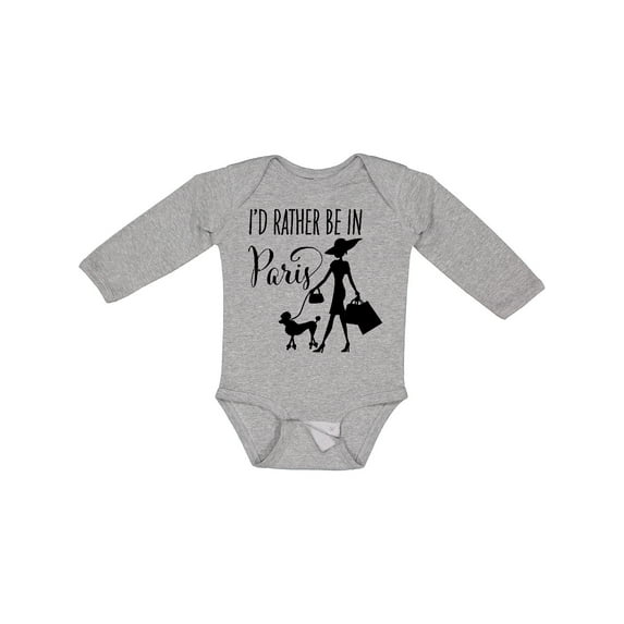 Inktastic I'd Rather Be in Paris- shopping and travel Girls Long Sleeve Baby Bodysuit