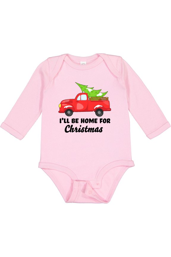 I'll Be Home for Christmas Truck with Tree Boys or Girls Long Sleeve Baby Bodysuit