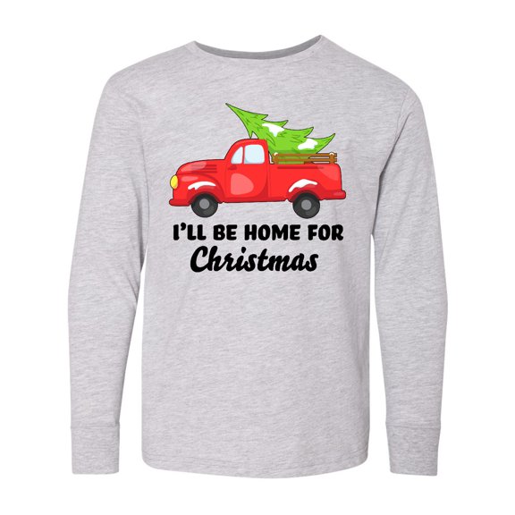 Inktastic I'll Be Home for Christmas Truck with Tree Long Sleeve Youth T-Shirt
