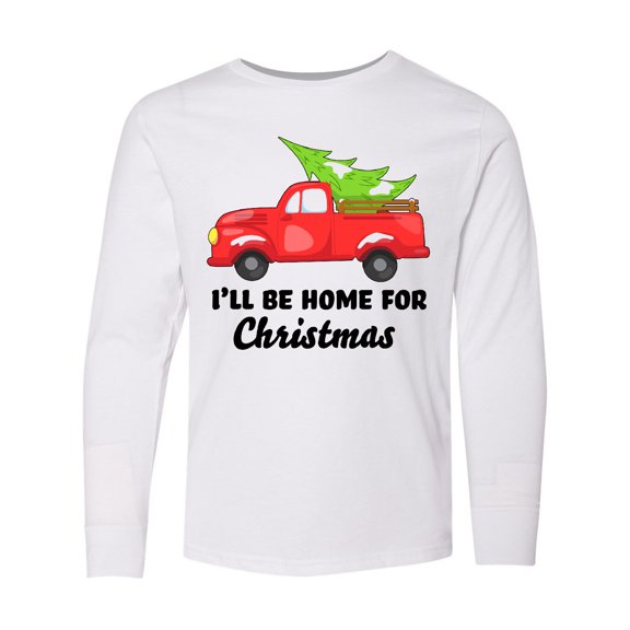 Inktastic I'll Be Home for Christmas Truck with Tree Long Sleeve Youth T-Shirt
