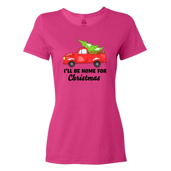 Inktastic I'll Be Home for Christmas Truck with Tree Women's T-Shirt