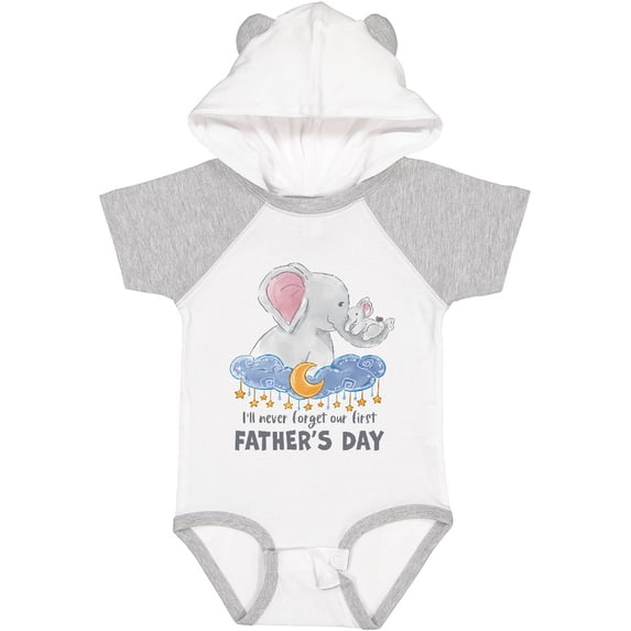 Inktastic I'll Never Forget Our 1st Father's Day Elephant Family Boys or Girls Baby Bodysuit