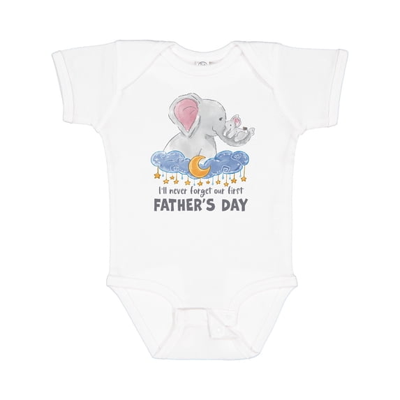 Inktastic I'll Never Forget Our 1st Father's Day Elephant Family Boys or Girls Baby Bodysuit
