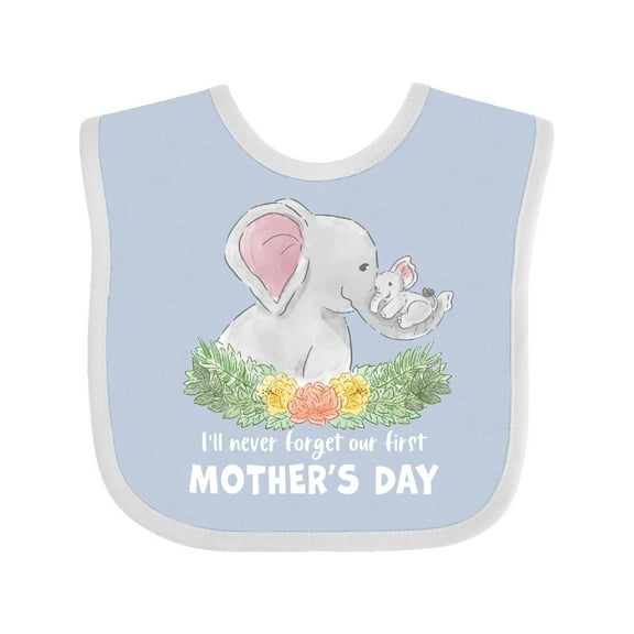 Inktastic I'll Never Forget Our 1st Mother's Day Elephant Family Boys or Girls Baby Bib