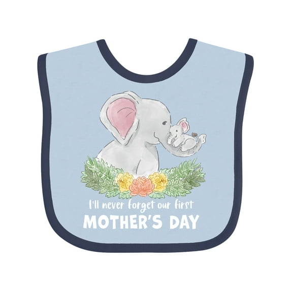 Inktastic I'll Never Forget Our 1st Mother's Day Elephant Family Boys or Girls Baby Bib