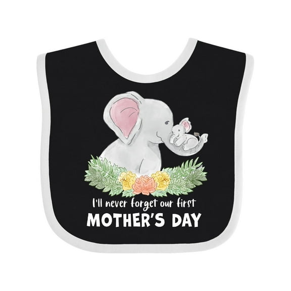 Inktastic I'll Never Forget Our 1st Mother's Day Elephant Family Boys or Girls Baby Bib