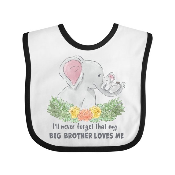 Inktastic I'll Never Forget That My Big Brother Loves Me Cute Elephant Boys or Girls Baby Bib