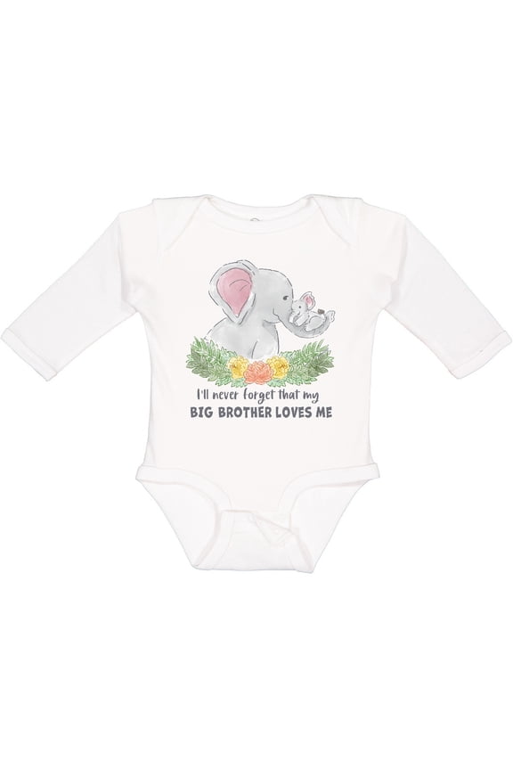 I'll Never Forget That My Big Brother Loves Me Cute Elephant Boys or Girls Long Sleeve Baby Bodysuit