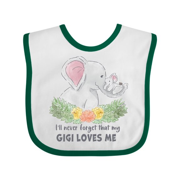 Inktastic I'll Never Forget That My Gigi Loves Me with Cute Elephants Boys or Girls Baby Bib