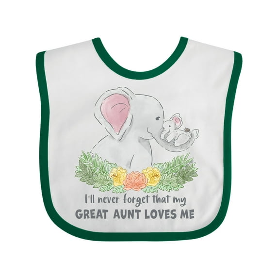 Inktastic I'll Never Forget That My Great Aunt Loves Me Cute Elephants Boys or Girls Baby Bib