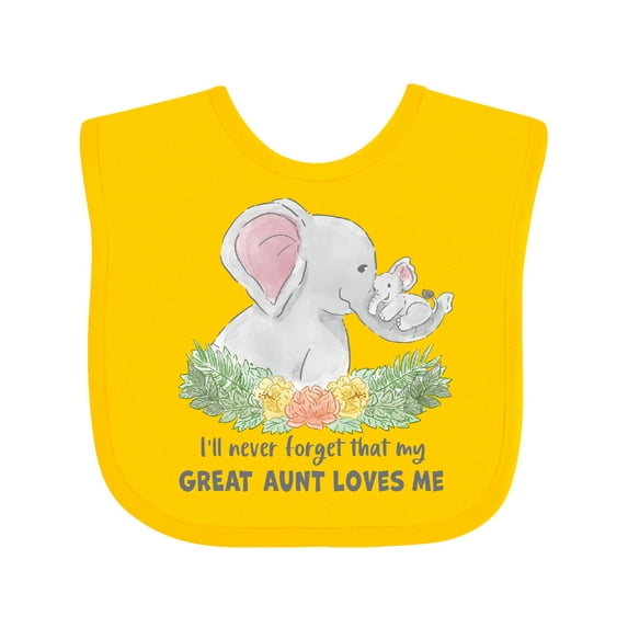 Inktastic I'll Never Forget That My Great Aunt Loves Me Cute Elephants Boys or Girls Baby Bib