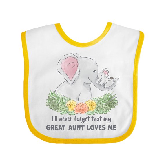 Inktastic I'll Never Forget That My Great Aunt Loves Me Cute Elephants Boys or Girls Baby Bib