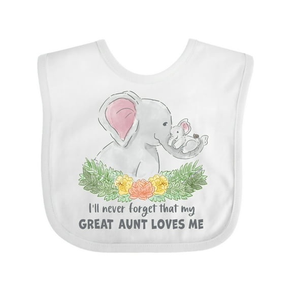 Inktastic I'll Never Forget That My Great Aunt Loves Me Cute Elephants Boys or Girls Baby Bib