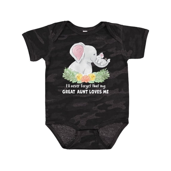 Inktastic I'll Never Forget That My Great Aunt Loves Me Cute Elephants Boys or Girls Baby Bodysuit