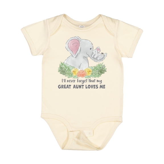Inktastic I'll Never Forget That My Great Aunt Loves Me Cute Elephants Boys or Girls Baby Bodysuit
