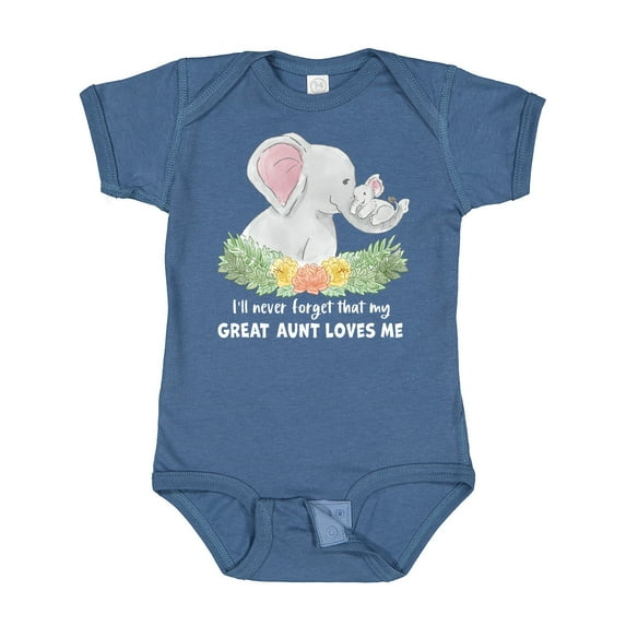 Inktastic I'll Never Forget That My Great Aunt Loves Me Cute Elephants Boys or Girls Baby Bodysuit