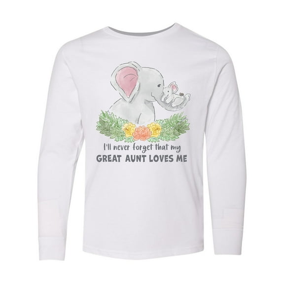 Inktastic I'll Never Forget That My Great Aunt Loves Me Cute Elephants Long Sleeve Youth T-Shirt