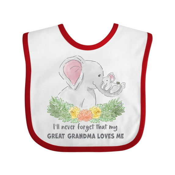 Inktastic I'll Never Forget That My Great Grandma Loves Me Elephants Boys or Girls Baby Bib