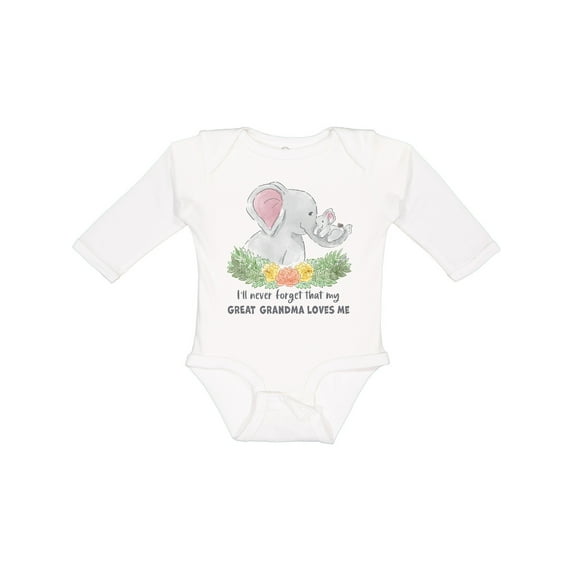 Inktastic I'll Never Forget That My Great Grandma Loves Me Elephants Boys or Girls Long Sleeve Baby Bodysuit