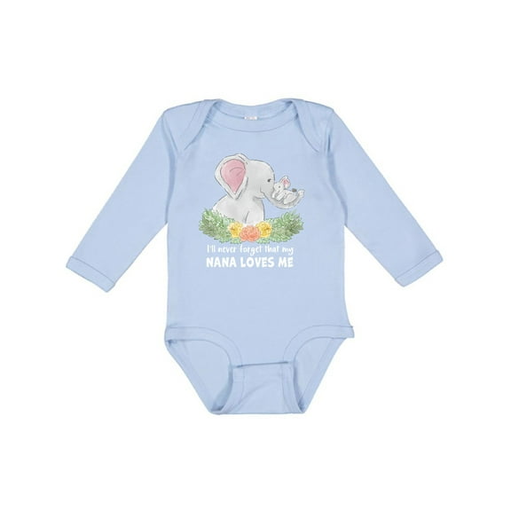 Inktastic I'll Never Forget That My Nana Loves Me with Cute Elephants Boys or Girls Long Sleeve Baby Bodysuit