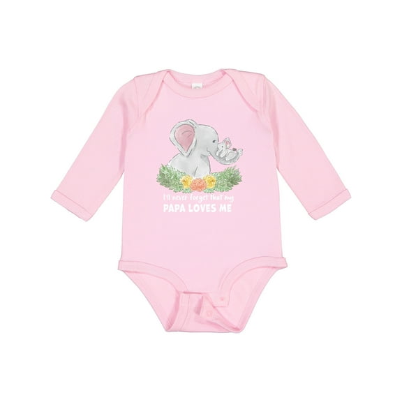 Inktastic I'll Never Forget That My Papa Loves Me with Cute Elephants Boys or Girls Long Sleeve Baby Bodysuit