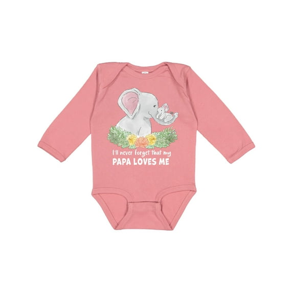 Inktastic I'll Never Forget That My Papa Loves Me with Cute Elephants Boys or Girls Long Sleeve Baby Bodysuit