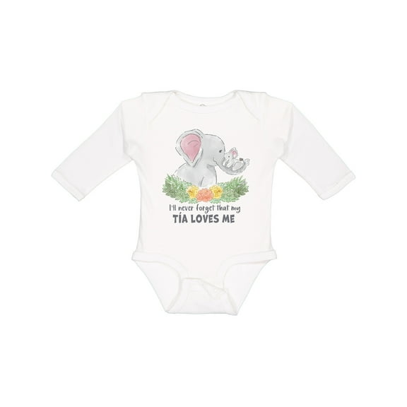 Inktastic I'll Never Forget That My Tia Loves Me Cute Elephants Boys or Girls Long Sleeve Baby Bodysuit