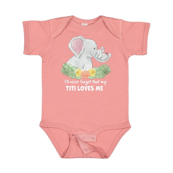 Inktastic I'll Never Forget That My Titi Loves Me with Cute Elephants Boys or Girls Baby Bodysuit