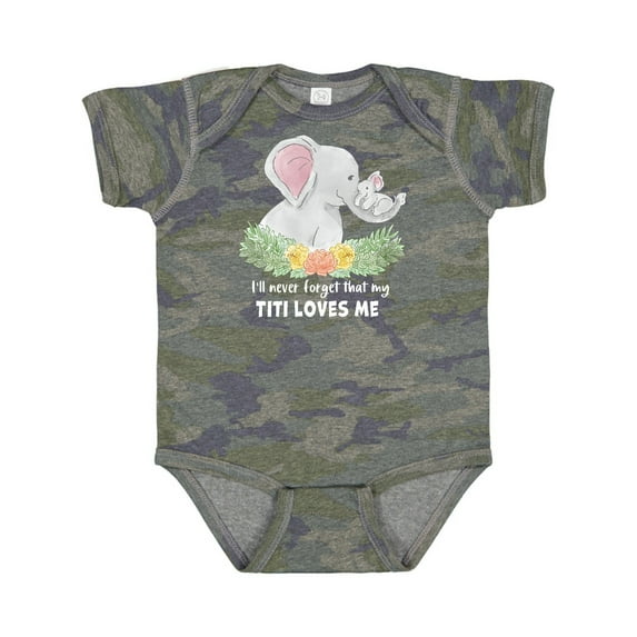 Inktastic I'll Never Forget That My Titi Loves Me with Cute Elephants Boys or Girls Baby Bodysuit