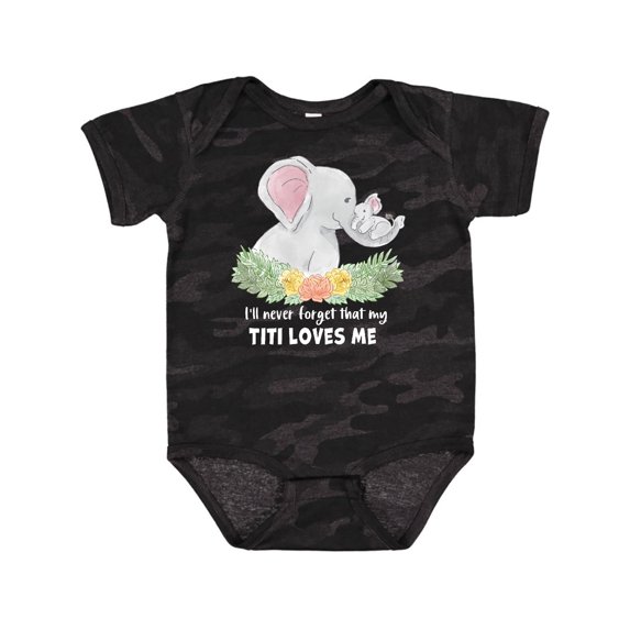 Inktastic I'll Never Forget That My Titi Loves Me with Cute Elephants Boys or Girls Baby Bodysuit