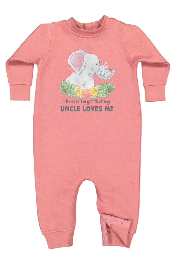 I'll Never Forget That My Uncle Loves Me Cute Elephants Baby Fleece Romper