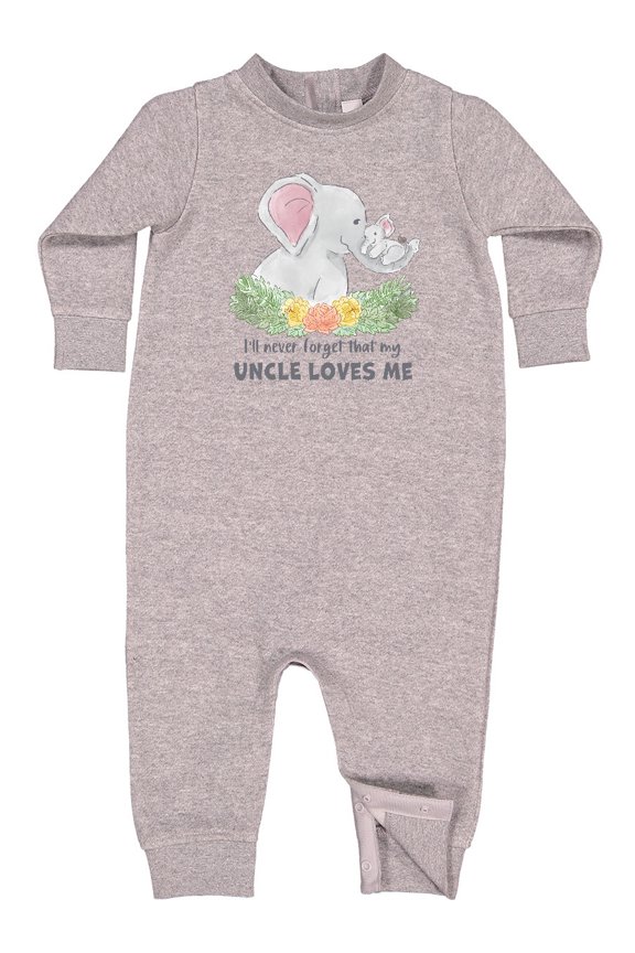 I'll Never Forget That My Uncle Loves Me Cute Elephants Baby Fleece Romper