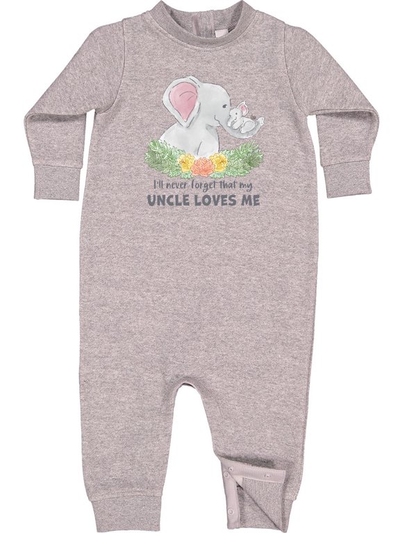I'll Never Forget That My Uncle Loves Me Cute Elephants Baby Fleece Romper
