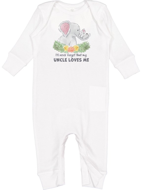 I'll Never Forget That My Uncle Loves Me Cute Elephants Baby Romper Coveralls