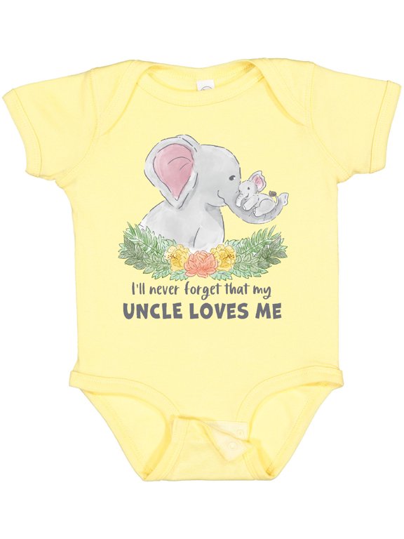 I'll Never Forget That My Uncle Loves Me Cute Elephants Boys or Girls Baby Bodysuit
